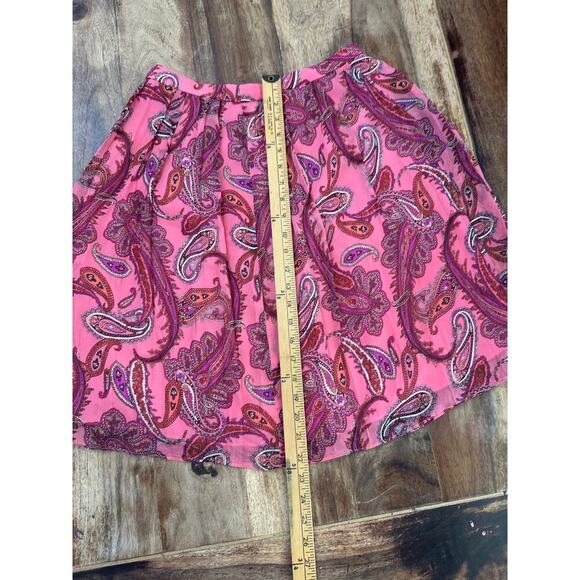 J. Crew Women's Barbie Pink 100% Silk Artsy Career Paisley Skirt Size 2 pleated - Picture 3 of 10